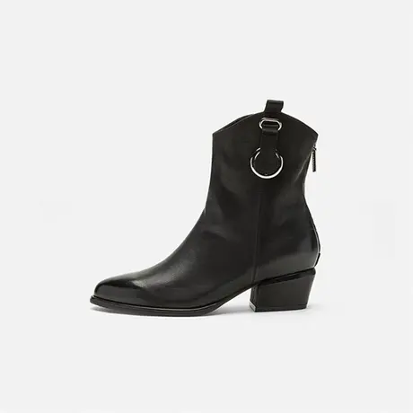 奥莱专供Nine West/玖熙2025年冬季绒里短靴女尖头银扣粗跟时装靴商品大图