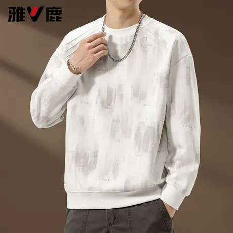 雅鹿圆领长袖卫衣2026春夏新款男青年港风潮牌宽松套头打底衫上衣图片