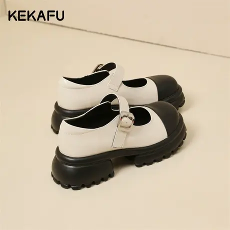 珂卡芙大头鞋女2023新款春秋厚底小皮鞋法式玛丽珍一字扣浅口单鞋图片