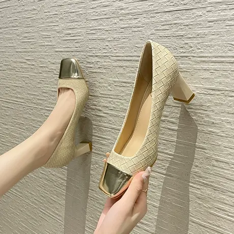 法式高跟鞋女设计感小众气质2023新款方头浅口粗跟单鞋不累脚通勤图片