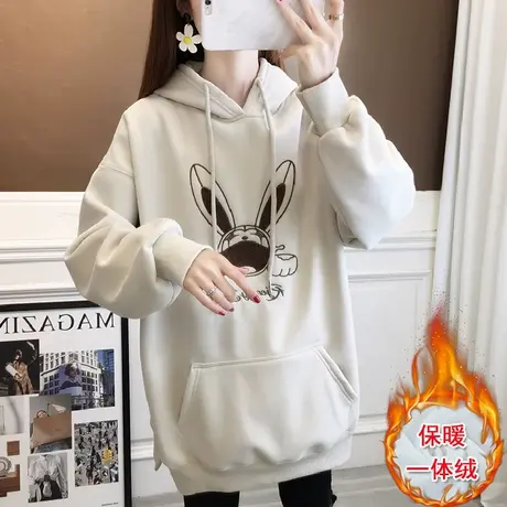 长款加绒卫衣女秋冬款2023年新款冬季爆款宽松女士连帽加厚上衣女图片