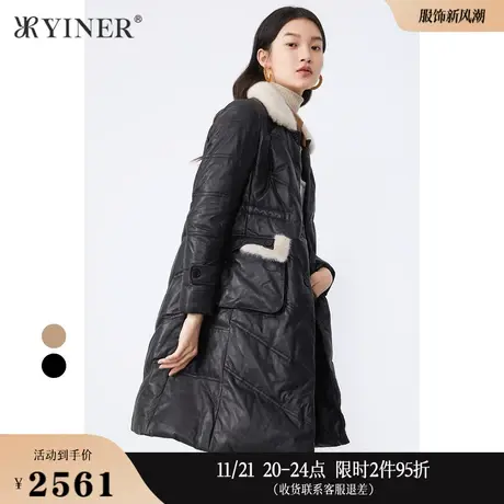 YINER音儿线上专选女装冬季长款水貂毛领真皮白鸭绒保暖羽绒服商品大图