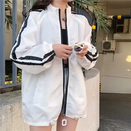 春秋季女装中长款外套防晒衣女学生新款薄加大码上衣胖宽松防晒服商品大图