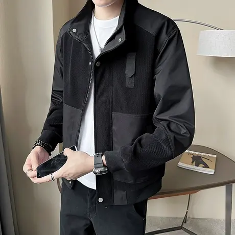 秋季潮牌拼接复古休闲外套宽松街头百搭机车工装夹克潮流INS上衣商品大图