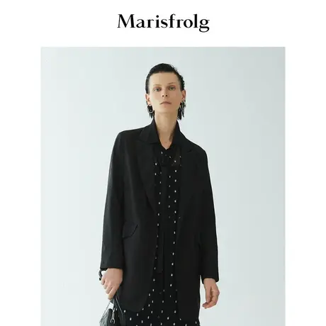 【意大利进口面料】玛丝菲尔秋季新款铜氨丝黑色小西服西装外套女商品大图