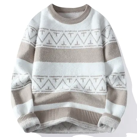 秋冬季男圆领毛衣宽松休闲撞色针织衫打底男生青少年学生毛衫上衣商品大图