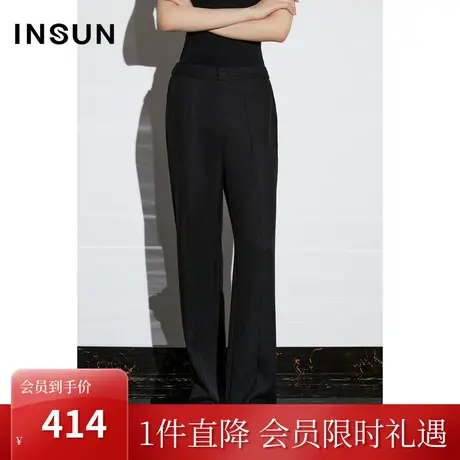 恩裳COVER2023春款新款经典黑色仿醋酸直筒裤不易勾丝通勤休闲裤商品大图