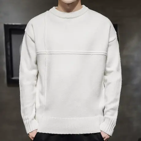 圆领毛衣男秋冬季加厚保暖长袖打底针织衫男士潮牌宽松套头毛线衣商品大图