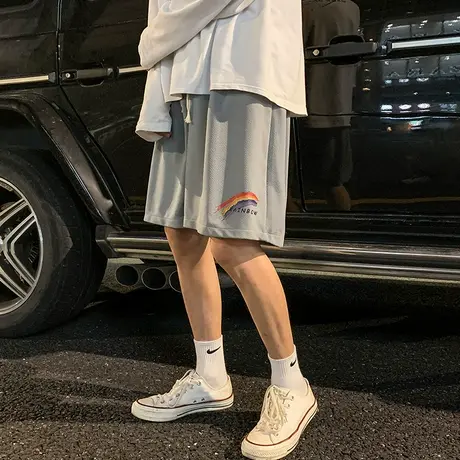 夏季运动短裤男潮牌ins休闲裤子港风五分宽松直筒速干冰丝沙滩裤商品大图