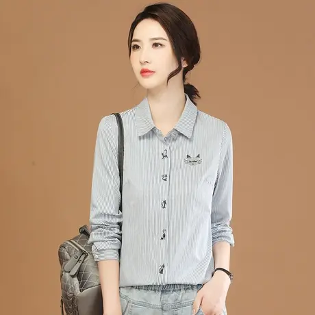 韩潮袭人宽松条纹长袖衬衫女2024春季新款气质衬衣设计感小众上衣图片