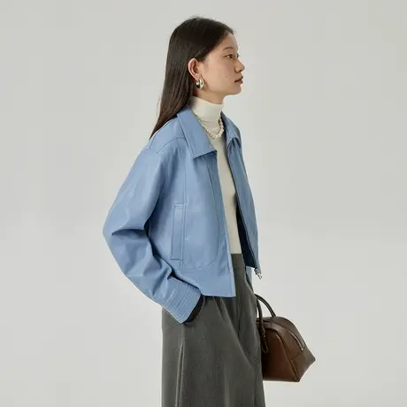 omont蛋挞家 复古PU皮衣外套女2023秋冬新款宽松短款机车皮夹克商品大图