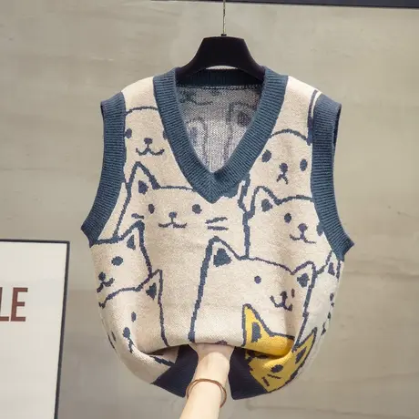 v领针织马甲背心女2023秋装新款宽松外穿上衣外搭马夹厚毛衣坎肩商品大图