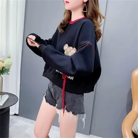 休闲减龄卡通小个子圆领卫衣女2023新款秋季韩版洋气甜美短款上衣商品大图