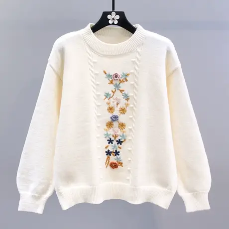 高级感刺绣花朵毛衣女秋冬2023新款日系甜美宽松减龄套头针织上衣商品大图