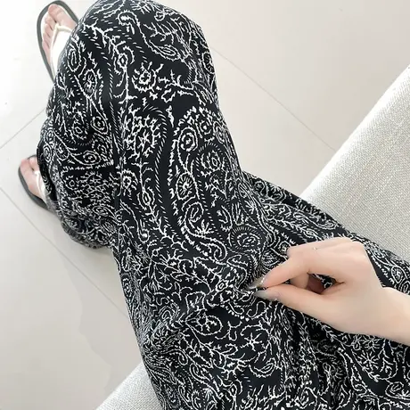 印花冰丝阔腿裤女夏季薄款宽松直筒显瘦高腰垂感休闲凉凉拖地花裤商品大图