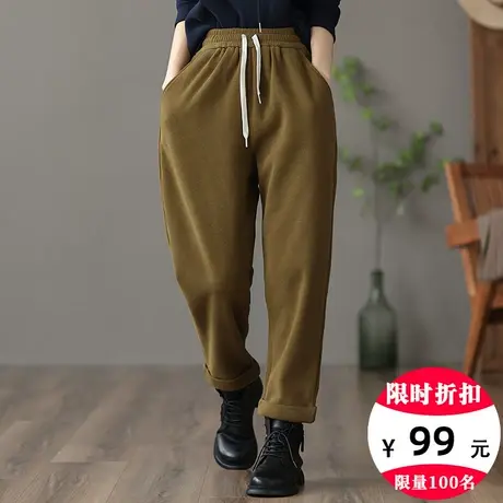dza 高腰显瘦加绒卫裤女士冬季加厚宽松阔腿裤休闲百搭直筒哈伦裤图片