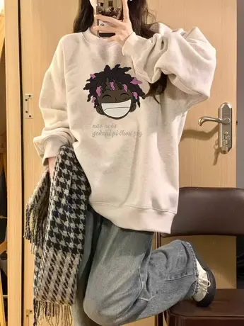 美式复古hiphop潮牌卫衣女春秋薄款宽松oversize慵懒风小个子外套商品大图