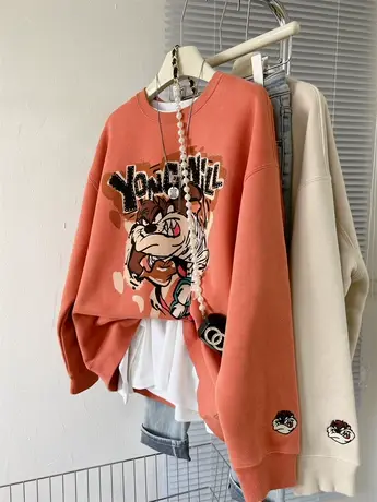 秋冬多巴胺旋风狗加绒加厚宽松女韩系上衣外套圆领潮版套头卫衣女商品大图