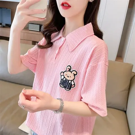 小众设计感短袖t恤女夏季韩版宽松大码百搭翻领polo衫小个子上衣图片