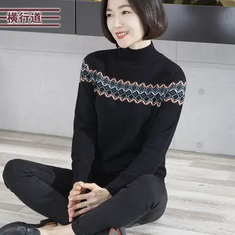 2024新款春季黑色高领打底衫宽松中年妈妈长袖针织衫毛衣女装大码商品大图