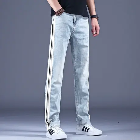 男士宽松直筒牛仔裤男款裤子男条纹男裤2023新款秋冬轻奢网红爆款商品大图