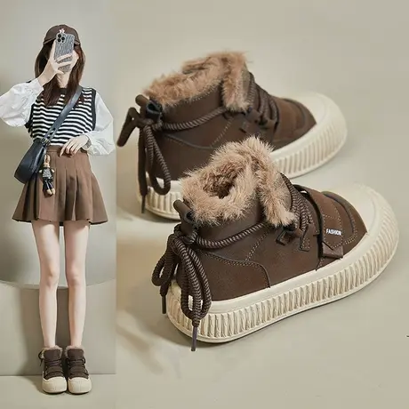 大棉鞋女款短靴冬季加绒加厚保暖厚底高帮运动老爹防滑东北雪地靴商品大图