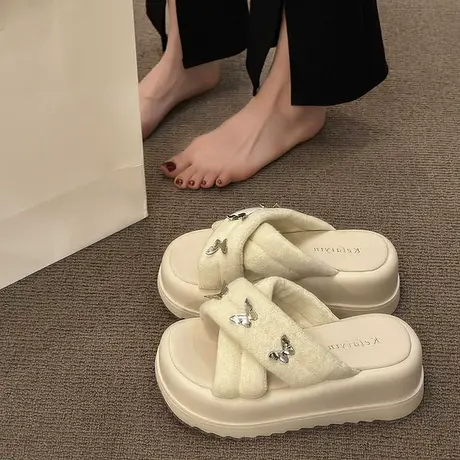 夏季拖鞋女外穿2024新款网红厚底增高一字拖小众高级感防滑凉拖鞋商品大图