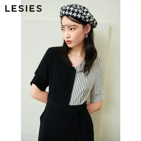 LESIES蓝色倾情春女装线下专柜商场同款时尚拼接七分短袖连体衣裤图片