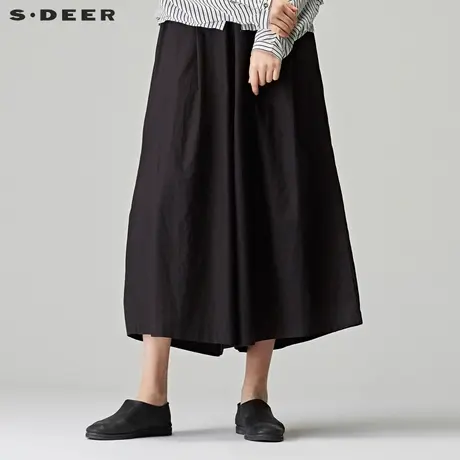 sdeer圣迪奥2018秋装酷黑宽松吊裆松紧九分裤阔腿裤女S18180813商品大图