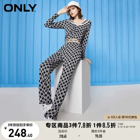 ONLY奥莱夏季海军领船锚格纹两件套短款卫衣女图片