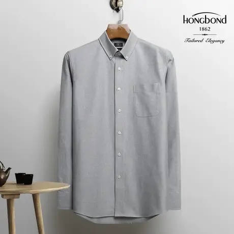 红邦创衣 23秋冬纯棉衬衣牛津纺休闲舒适男长袖衬衫学院派易打理图片