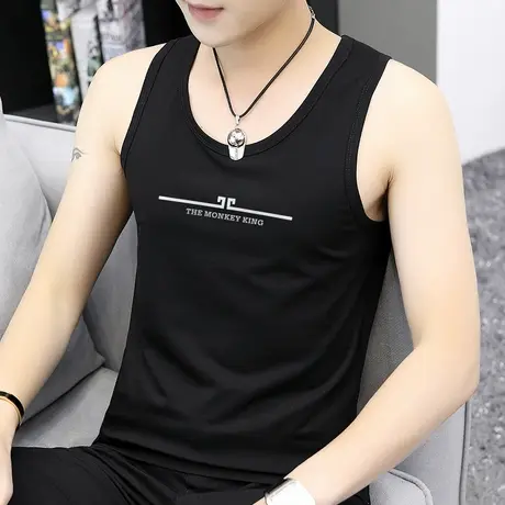 莫代尔棉背心男士马甲健身跨栏篮球运动坎肩冰丝汗衫无袖t恤黑色W商品大图