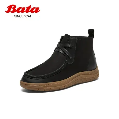 奥莱Bata时装靴女冬商场新款牛皮通勤百搭休闲厚底短筒靴98511DD3图片