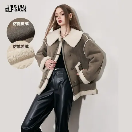 【昕怡粉丝专享】妖精的口袋拼接加绒棉服女2023冬季新款商品大图