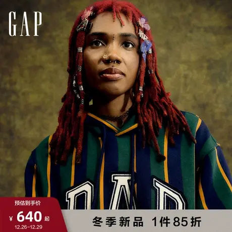 【GAP x DAP联名】男女同款抓绒保暖印花连帽卫衣情侣装838149图片
