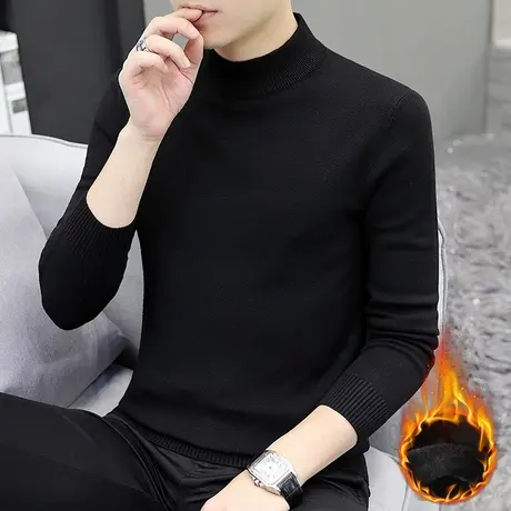 毛衣男士秋冬季加绒加厚保暖内搭羊毛衫男款半高领修身针织打底衫商品大图