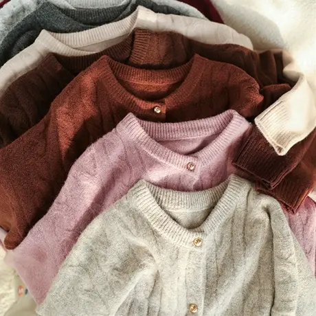 享永子【金属蘑菇扣】牦牛绒混纺单排金色扣开衫温柔毛衣外套早春商品大图