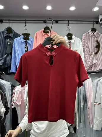 国风中式T恤短袖女夏季2024新品设计感盘扣修身显瘦常规小版上衣商品大图