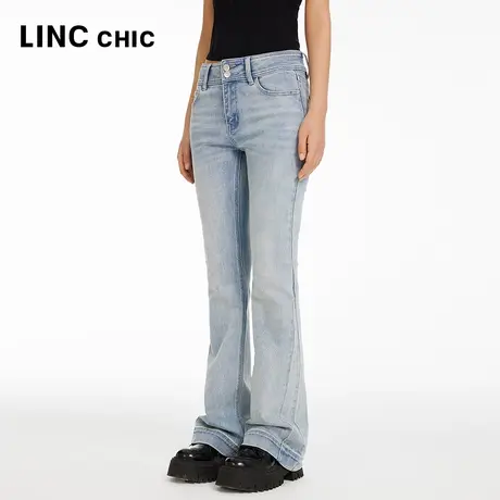 LINCCHIC金羽杰裤子女款中高腰弹力修身微喇牛仔裤女S241JE133Y商品大图