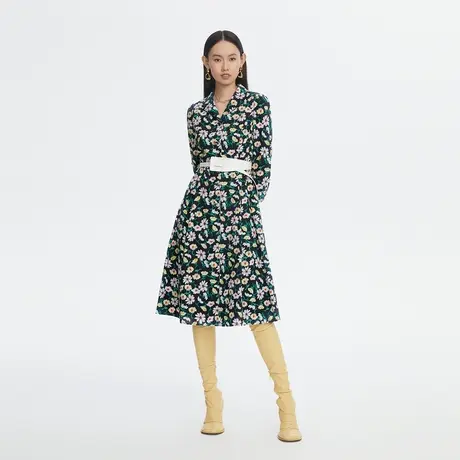 LANCY/悦朗姿春季新款女装设计感中长款衬衫领连衣裙商场同款商品大图