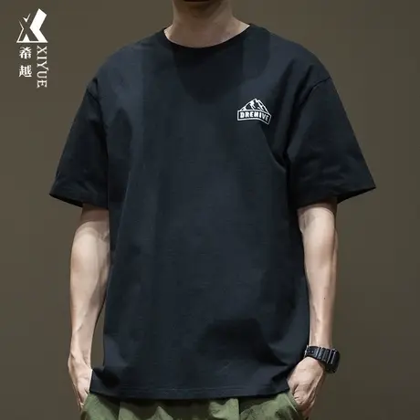 希越2024春季新款短袖T恤男美式重磅260g三本针宽松大码男士体恤图片