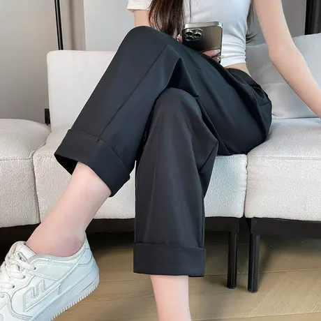 黑色西装裤女春夏新款高腰显瘦小个子休闲垂感宽松九分法棍烟管裤商品大图