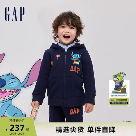 【史迪奇联名】Gap男女幼童春季2024新年款抓绒连帽开衫870727商品大图