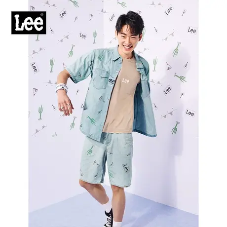 Lee商场同款22春夏新品满印浅蓝男牛仔短裤LMB100903100276A00509图片