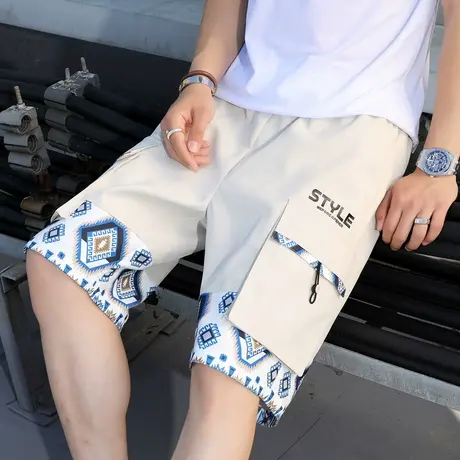 潮牌帅气休闲花短裤男潮流运动五分裤子工装沙滩中裤薄款夏季百搭商品大图