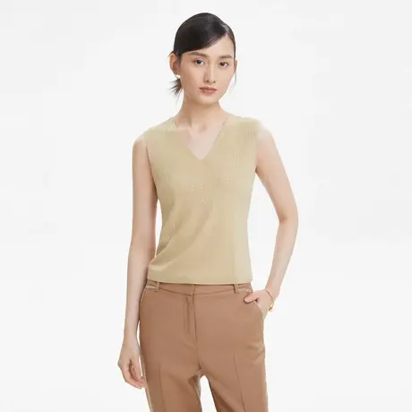 LANCY/朗姿羊毛V领内搭吊带女秋季新款高级无袖通勤针织衫女奥莱商品大图