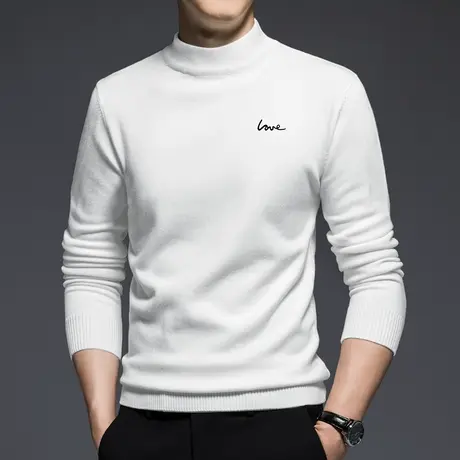 半高领毛衣男秋冬季保暖内搭中领打底衫针织衫毛线衣潮流白色毛衫图片