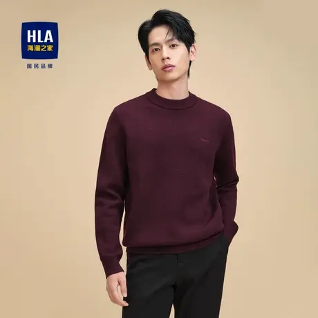 HLA/海澜之家字母刺绣针织衫23秋冬新半高领型加绒保暖水洗毛衣男商品大图