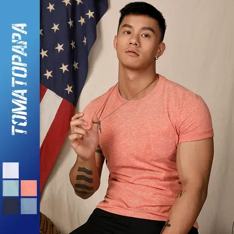 TOMATOPAPA原创夏季简约口袋T恤半袖男体恤纯色运动健身打底T恤商品大图