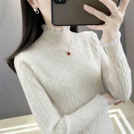 蕾丝领毛衣打底衫内搭2022新款修身显瘦早秋气质上衣春秋薄针织衫图片